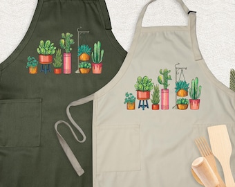 Delantal de cocina con estampado de cactus, delantal para mamá chef, delantal para amantes de la naturaleza, delantal para amantes de las suculentas, delantal botánico, delantal de cocina, delantal para jardín de cactus
