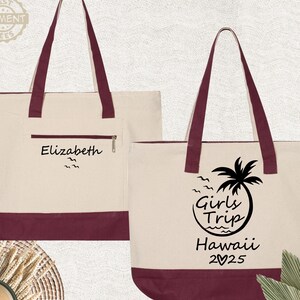 YOOLIFE Personalized Monogram Canvas Beach Tote Bag - Waterproof, Large Capacity With Zipper, Gift For Women - View #10