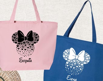 Disney Girls Trip Tote Bag, Custom Name Minnie Tote Bag with Zipper, Disneyland Cousin Crew Tote Bag, Disneyworld Besties Party Tote Bags