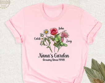 Nana's Garden Shirt with Custom Birth Flowers, Grandchildren Name Grandma Tshirt, New Nana Custom Name Outfit, Mothers Day Tee, Floral Shirt