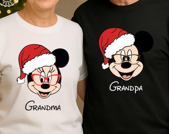 Disney Christmas Tee Mickey And Minnie Couple Shirt, Custom Xmas Disneyland Grandparents Tshirt, Disneyworld Holiday Season Matching Shirts