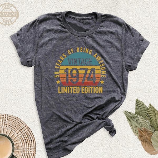 50 Years Of Being Awesome Tshirt, Vintage 1974 Limited Edition Shirt, 50th Birthday Party Outfit, 1974 Birthday Gift Tee, 50th Birthday Tee