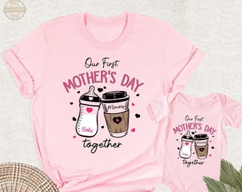 Our First Mother's Day Together Shirt, Mother And Baby First Mothers Day Tshirt, Milk and Coffee Mom Baby Matching Outfit Set, Mommy Me Tee