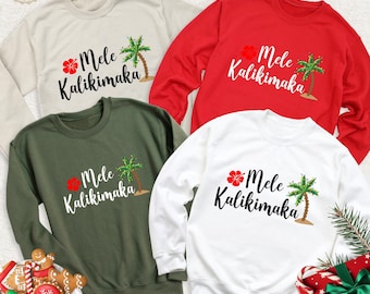 Mele Kalikimaka Tropical Palm Tree Christmas Sweatshirt, Xmas Beach Aloha Party Long Sleeve Shirt, Christmas Hawaiian Holiday Family Hoodie