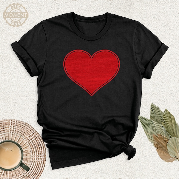 Valentines Day Red Heart Shirt, Couple Love Tshirt, Red Heart Woman Outfit, Birthday Gift Tee, Mothers Day Shirt, Red Heart Valentine Tee