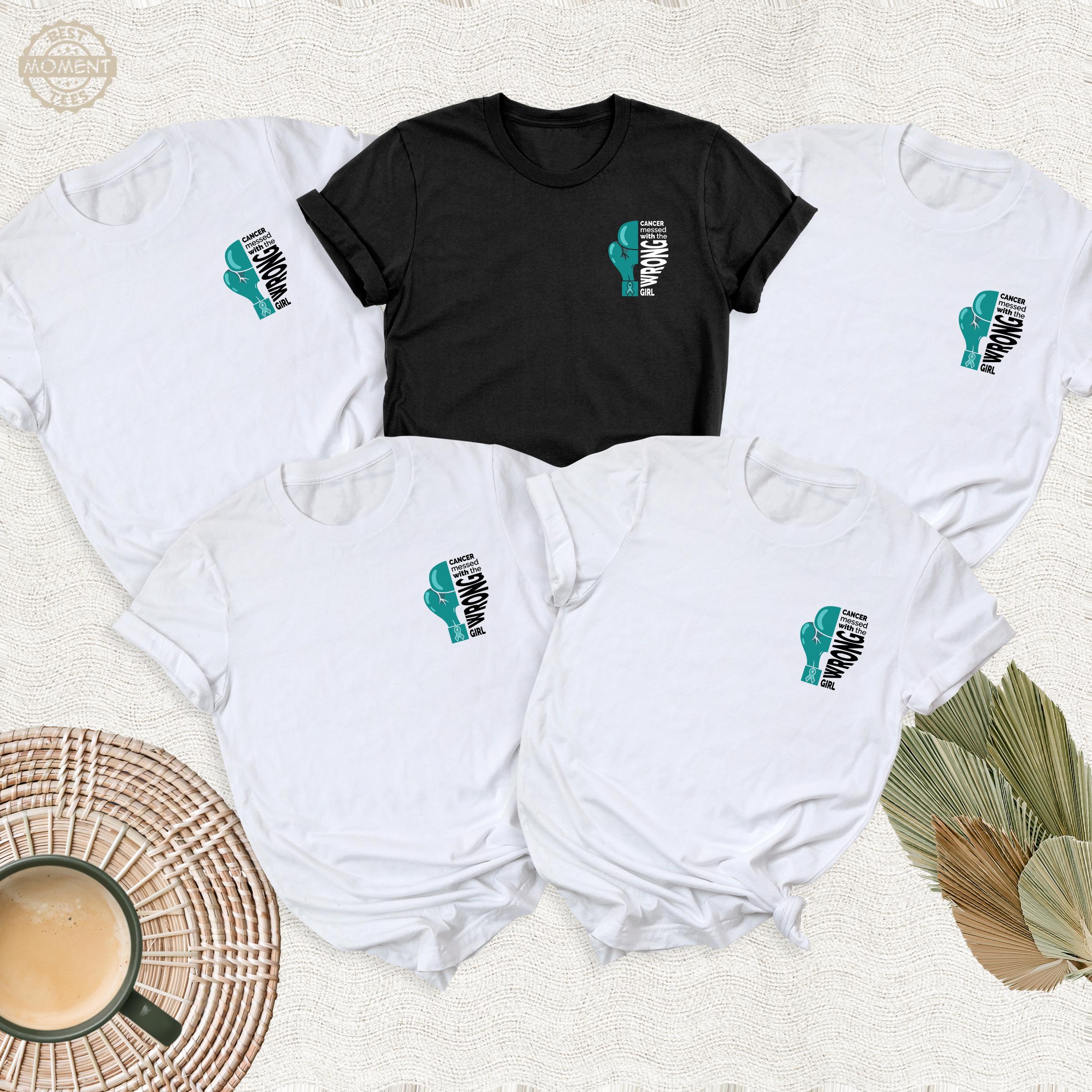Cervical Cancer Warrior Pocket Shirt, Cancer Messed With The Wrong Girl Tshirt, Awareness Teal Ribbon Tee, Ovarian Cancer Support Squad Tee