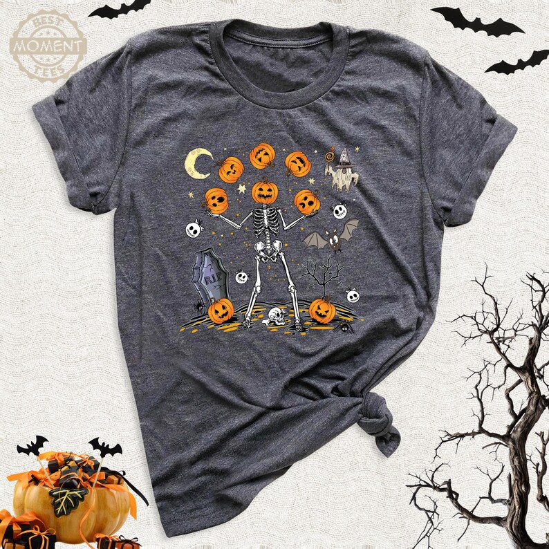 Funny Halloween Pumpkin Head Dancing Skeleton Shirt, Fall Tshirt