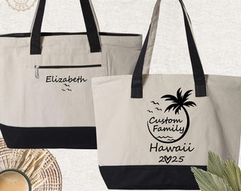 Family Trip Zippered Tote Bag 2025 Custom Name Destination Bags, Family Holiday Canvas Tote Bag, Family Vacation Bag, Summer Bag, Family Bag