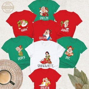Snow White and Seven Dwarfs Christmas Shirts, Disney Xmas Family Matching Party T Shirts, Disney Christmas Kids Birthday Party Tee Shirt