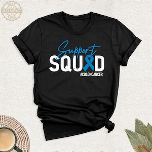 Colon Cancer Shirt Support Squad Shirts Colorectal Cancer Tshirt Blue Ribbon Shirts, Cancer Awareness Tee, Cancer Survivor Tee Cancer Outfit