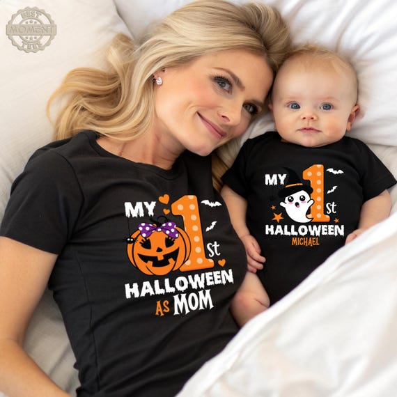My 1st Halloween As Mom Dad Baby Shirts, Custom Halloween Family Matching T-Shirts, My First Halloween Gift Tee, Mommy Daddy and Baby Outfit