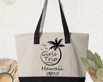 Personalized Girls Trip Bag 2025 Destination Zippered Tote Bags, Summer Holiday Group Bag, Friends Trip Canvas Tote Bag, Girls Vacation Bag