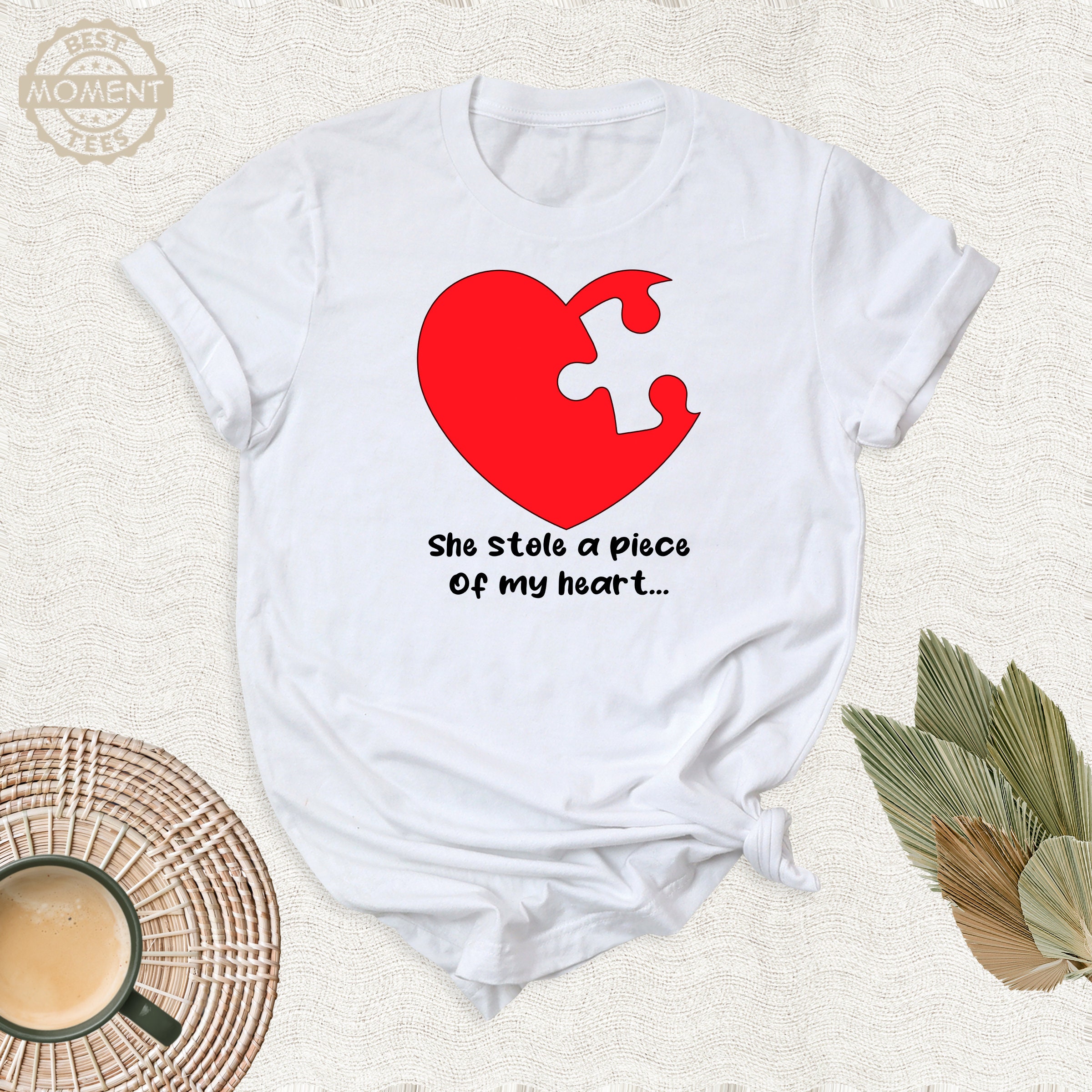 Matching Couple Valentines Day Puzzle Piece Shirts, She Stole A Piece of My Heart and I Am