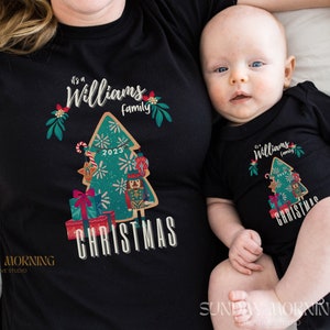 Personalized Family Last Name Matching Christmas Tshirt Custom Mom Dad Baby Toddler Shirt Pregnancy Reveal Christmas 2023 Holidays Gift