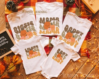 Family Matching Halloween Shirts Mommy and Me Baby Outfit Mama Dada Little Pumpkin Fall Shirt Mom Dad Baby Toddler Shirt Pregnancy Reveal