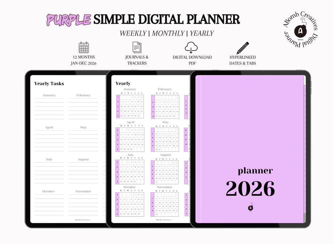 2026 Simple Digital Planner | Purple Planner | Minimalist PDF Planner ...