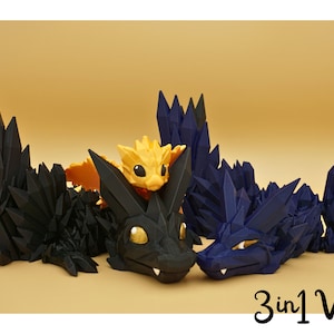 3 in 1 Drachenset goldener, schwarzer & dunkelblauer Drache, beweglich Bild 3