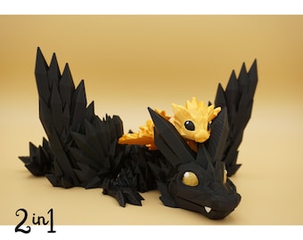 2 in 1 Drachenset | goldener & schwarzer Drache, beweglich