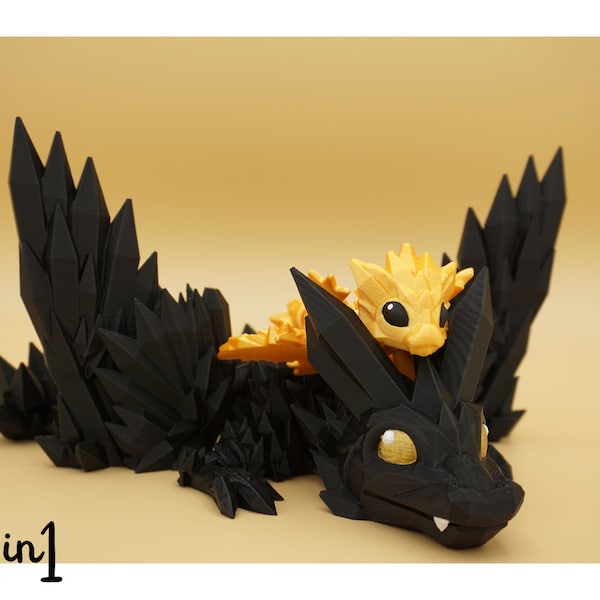 2 in 1 Drachenset | goldener & schwarzer Drache, beweglich