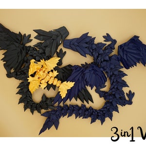 3 in 1 Drachenset goldener, schwarzer & dunkelblauer Drache, beweglich Bild 4