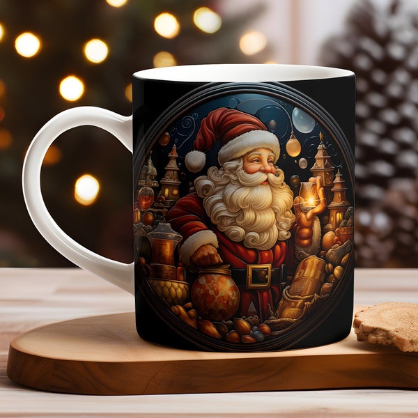 3D Santa Mug Wrap, Christmas Sublimation Design, Santa Claus 11oz Coffee Cup Template, Christmas 15 oz Mug Wrap PNG, Mug Press Designs