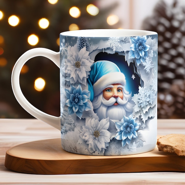 3D Santa Claus Mug Wrap Christmas Bundle Mug Wrap Sublimation Designs PNG, 11oz and 15oz Mug Template, 3D Christmas Mug Wrap