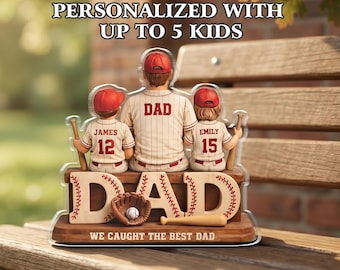 Atrapamos al mejor papá en béisbol, placa acrílica 2D personalizada, regalo personalizado para el Día del Padre, regalo para papá, esposo, abuelo, regalo sincero