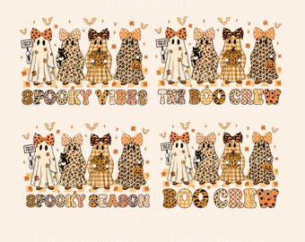Spooky Vibes PNG, Boo Crew Patchwork Ghost, Trick Or Treat png, Coquette Ghost Bow, Leopard Ghost png, Spooky Season Png, Digital Download