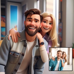 Cute Custom Cartoon Animation, Personalised Family Portrait, Pixar-Inspired Cartoon Portrait From Photo, Cartoon Style Couple, Digital File