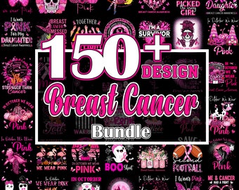 Paquete de más de 150 diseños de PNG de cáncer de mama, SVG de cáncer de mama, PNG de superviviente de cáncer, sublimación de frases de lucha contra el cáncer, concientización sobre el cáncer, lazo rosa