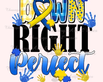 World Down Syndrome Day Awareness Teacher Png, Down Syndrome Awareness Png, Down Right Perfect Png, Blue And Yellow Ribbon Png,Down Syndrome