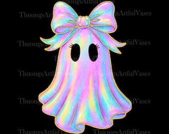 Pastel Ghost Halloween Png, Halloween Coquette Bow Png, Girly Halloween Png, Iridescent Ghost Png, Girly Halloween Png