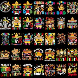Cinco De Mayo Png Bundle, 80 Mexican Party Png, Let&#39;s Fiesta Png, Mexico Tequila Png, Tacos Png, Nachos Hat, Sublimation Design Download