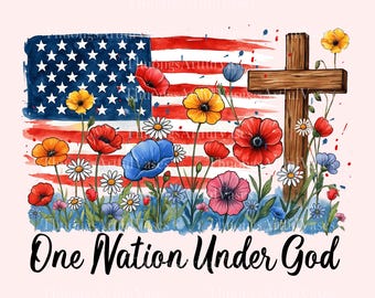 One Nation Under God Png, 4th of July Christian Patriotic Sublimation, Girly USA Png, Independence Day Png