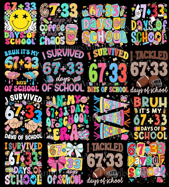 67 33 Days of school Bundle, I Survived 100 Days Of School Png, I Survived 67 Days Of School Png, Teacher Student Gift, 100th Day Of School