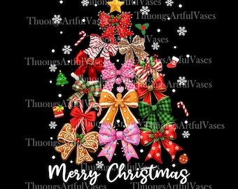 Merry Christmas PNG, Coquette Christmas Tree, Merry & Bright png, Preppy Christmas png, Holly Jolly Png, Trendy Christmas, Digital Download