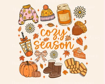 Cozy Season png, Preppy Fall Vibes PNG, Retro Fall, Boho Floral Fall Png, Pumpkin Season png, Autumn Vibes, Girly Fall Bow, Digital Download