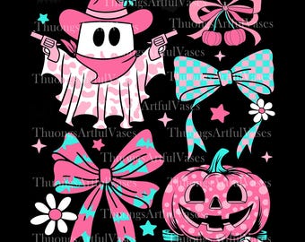 Pink Cowboy Ghost Coquette Png, Boo Haw Png, Howdy Halloween Shirt png, Preppy Western Halloween Shirt Design png, Spooky Cowgirl Ghost Png