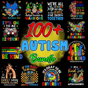 Paquete de más de 100 diseños de autismo, concientización sobre el autismo, cita sobre autismo, Au-Some, mamá autista, rompecabezas, cinta de autismo, pieza de rompecabezas