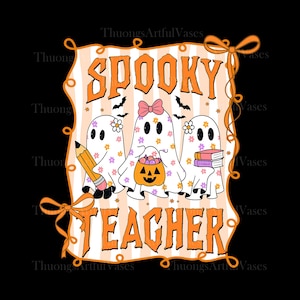 Spooky Teacher Halloween Png, Cute Ghost Spooky Vibes, Halloween Teacher Pencil Png, Spooky Teacher Sublimation, Book Ghost Png