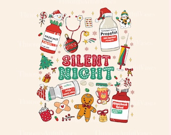 Stille nacht kerstverpleegster png, pepermunt mokka propofol, medisch kerstshirt, EHBO-verpleegster, IC-verpleegkundige kerstmis png, digitale download