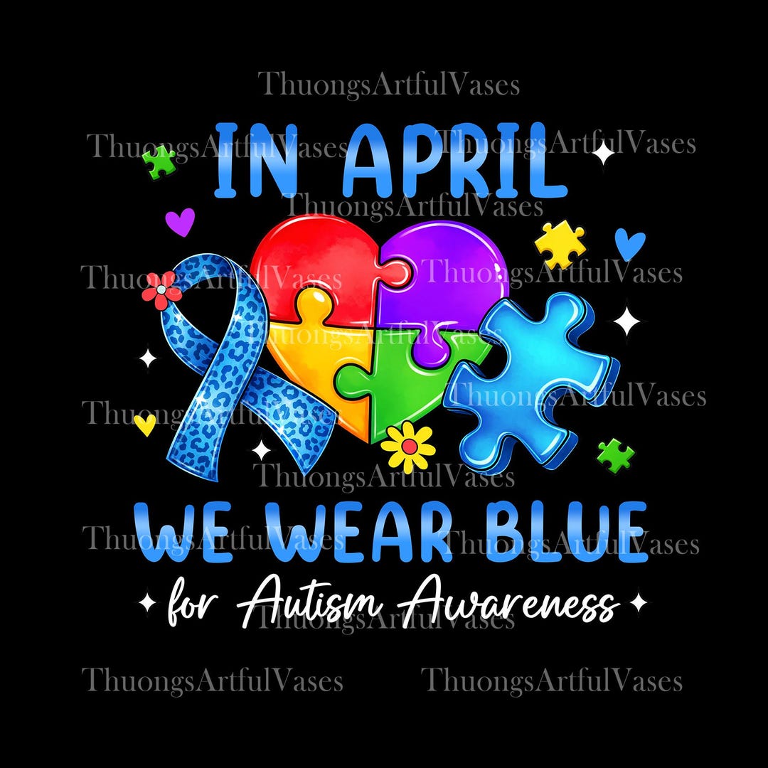 In April We Wear Blue PNG, Autism Awareness Month, Autism Puzzle Ribbon ...