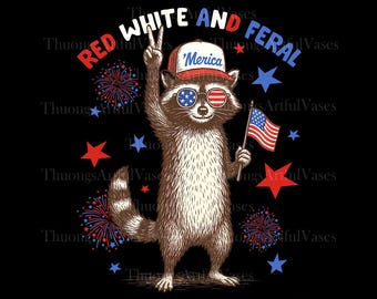 Rot, weiß und wild Png, 4. Juli Png, lustiges lustiges Waschbär-Shirt, wilde USA Png, Kinder Amerika-Shirt Design Png, Unabhängigkeitstag