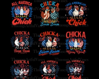 All America Chick Bundle Png, American 4th Of July Png, Patriotic America Chicken Png, USA Chick Png, Retro American Funny Png