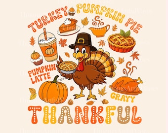Retro Funny Turkey Png, Pumpkin Season Thanksgiving, Retro Thankful Shirt, Pumpkin Pie Turkey, Turkey Day png, Fall Autumn, Digital Download
