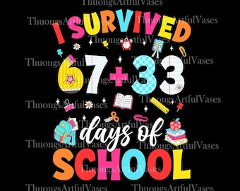 I Survived 67 33 Days of School PNG, Teacher 100 Days Png, 100th Day Of School, Teacher Student Gift, Kids School Shirt, Digital Download