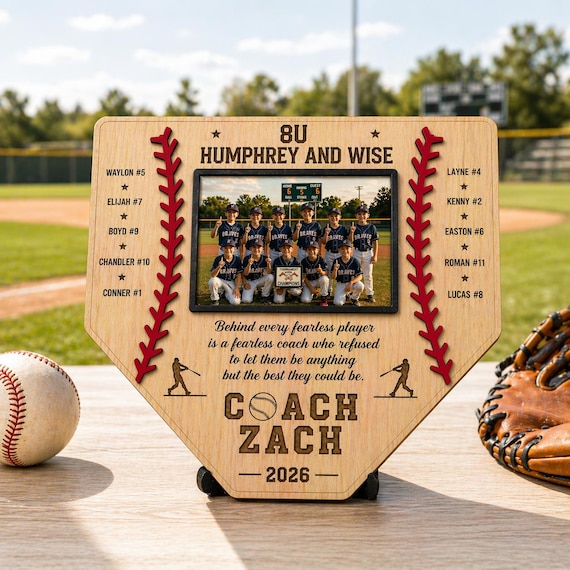 Personalized Baseball Home Plate Sign with Photo, Baseball Coach Gift, Thank You Coach Gifts, End of Season Manager Gift,  Senior Night Gift
