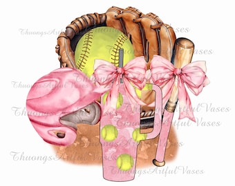 Softball Coquette Bow png, Coquette Softball PNG Vintage Watercolor, Softball Mom Png, Coquette Softball Png, Soft Girl Era, Baseball Mom