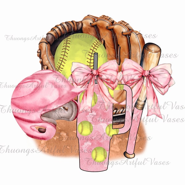 Softball Coquette Bow png, Coquette Softball PNG Vintage Watercolor, Softball Mom Png, Coquette Softball Png, Soft Girl Era, Baseball Mom