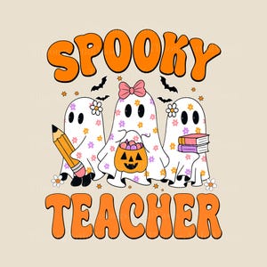 Spooky Teacher Halloween Png, Cute Ghost Spooky Vibes, Halloween Teacher Pencil Png, Spooky Teacher Sublimation, Book Ghost Png